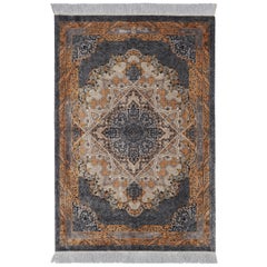 Rug & Kilim’s Modern Rug in Silver, Gold, and White with Medallion “Nika”