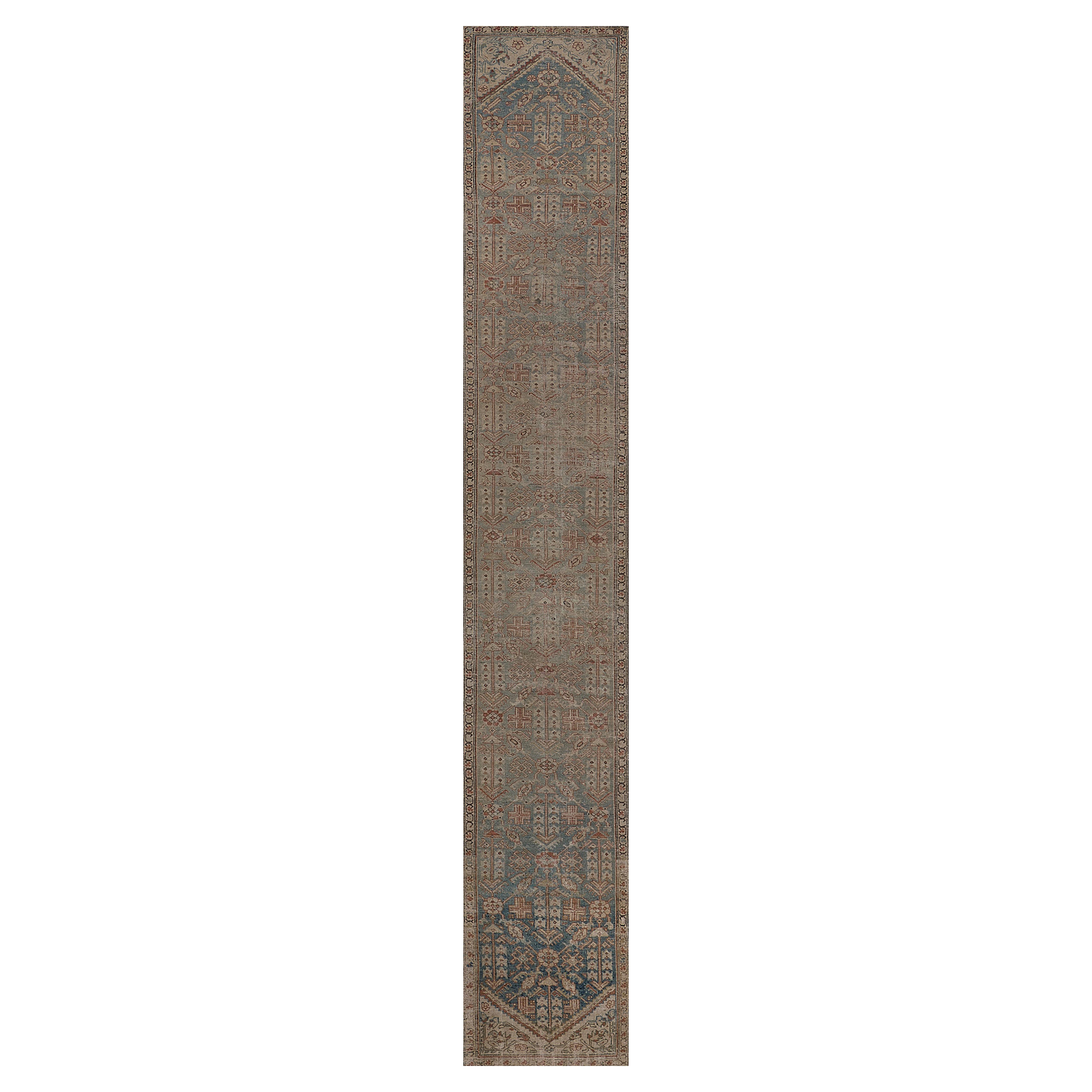 Handwoven Antique Sea-Blue Floral Wool Persian Runner