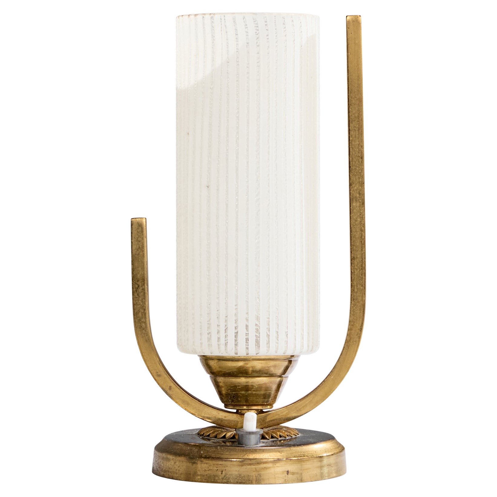 French Designer, Table Lamp, Brass, Glass, France, 1950s