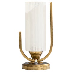 French Designer, Table Lamp, Brass, Glass, France, 1950s