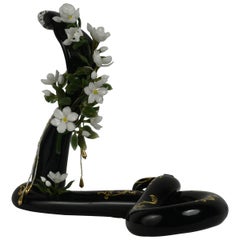 Cobra Reina de Vidrio Soplado a Mano con Dorado de Oro de 24K y Flores Flameworked