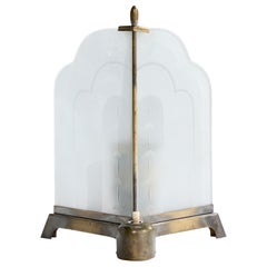 Antique German Designer, Table Lamp, Brass, Glass, Germany, 1920s