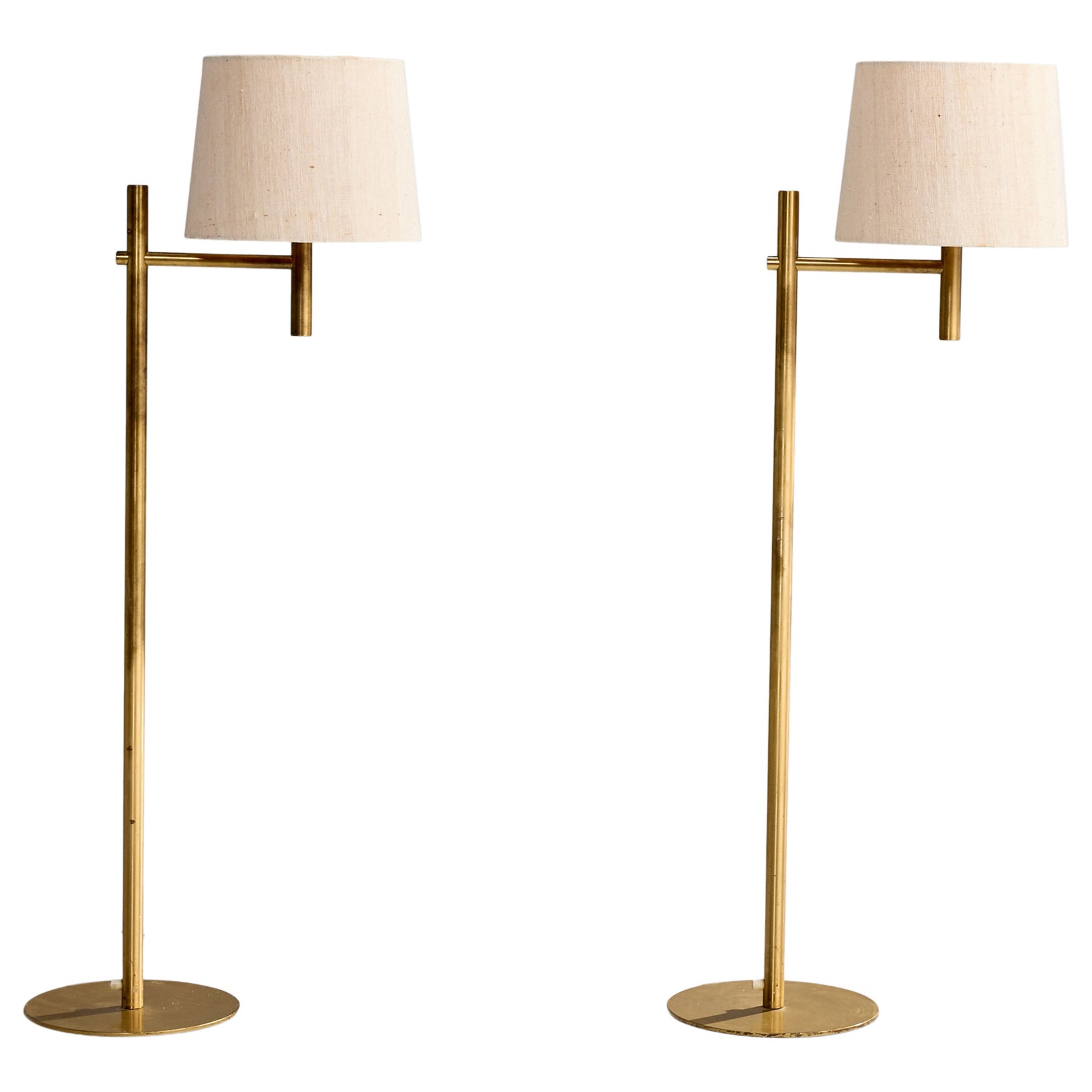 Luxus, Floor Lamps, Brass, Acrylic, Fabric, Sweden, 1970s