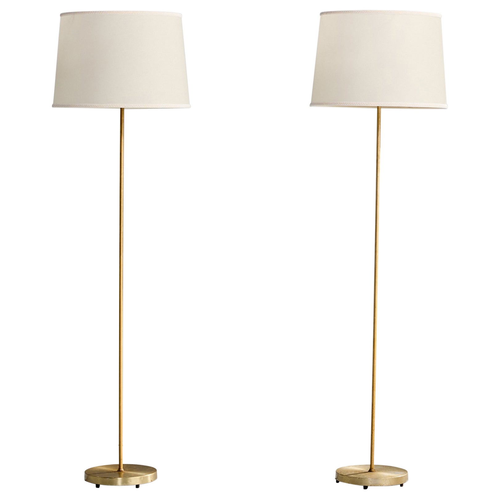 Nybro Armaturfabrik, Floor Lamps, Brass, Parchment, Sweden, 1960s