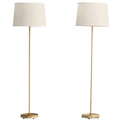 Nybro Armaturfabrik, Floor Lamps, Brass, Parchment, Sweden, 1960s