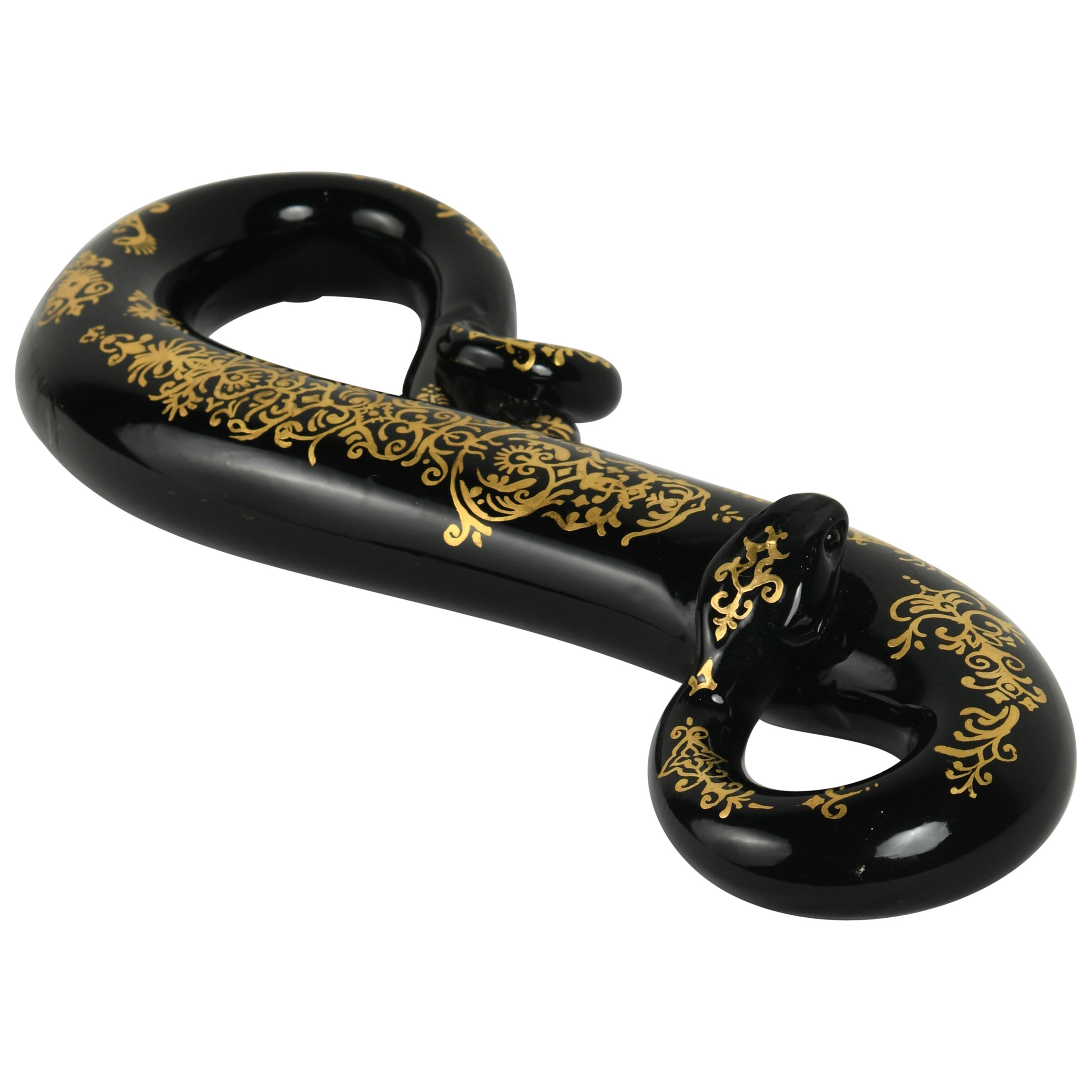 Serpent noir enroulé en verre soufflé à la bouche avec dorure à l'or 24K