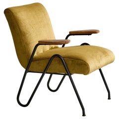 Diseñador brasileño, Silla de salón, Madera, Terciopelo, Metal, Brasil, Años 50