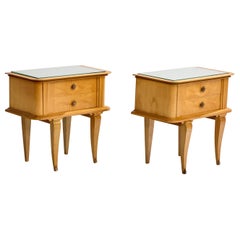 Französischer Designer, Nachttische, Holz, Spiegel, Messing, Frankreich, 1957