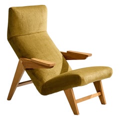 American Designer, Lounge Chair, Wood, Velvet, USA, 1950s