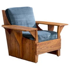 Old Hickory, Loungesessel, Eiche, Samt, USA, 1950er Jahre