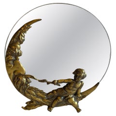Vintage Wonderful Roger’s Silver Plate Co. Gold Cherub Man In The Moon Vanity Mirror