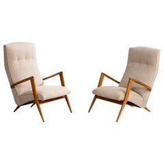 Giuseppe Scapinelli, Lounge Chairs, Wood, Fabric, Brazil, 1950s