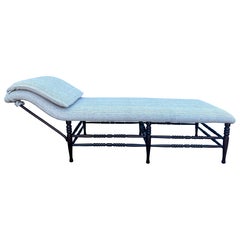 Antique Late 19th C. English Mahogany Chaise with Heavy Woven Guatemalan Fabric
