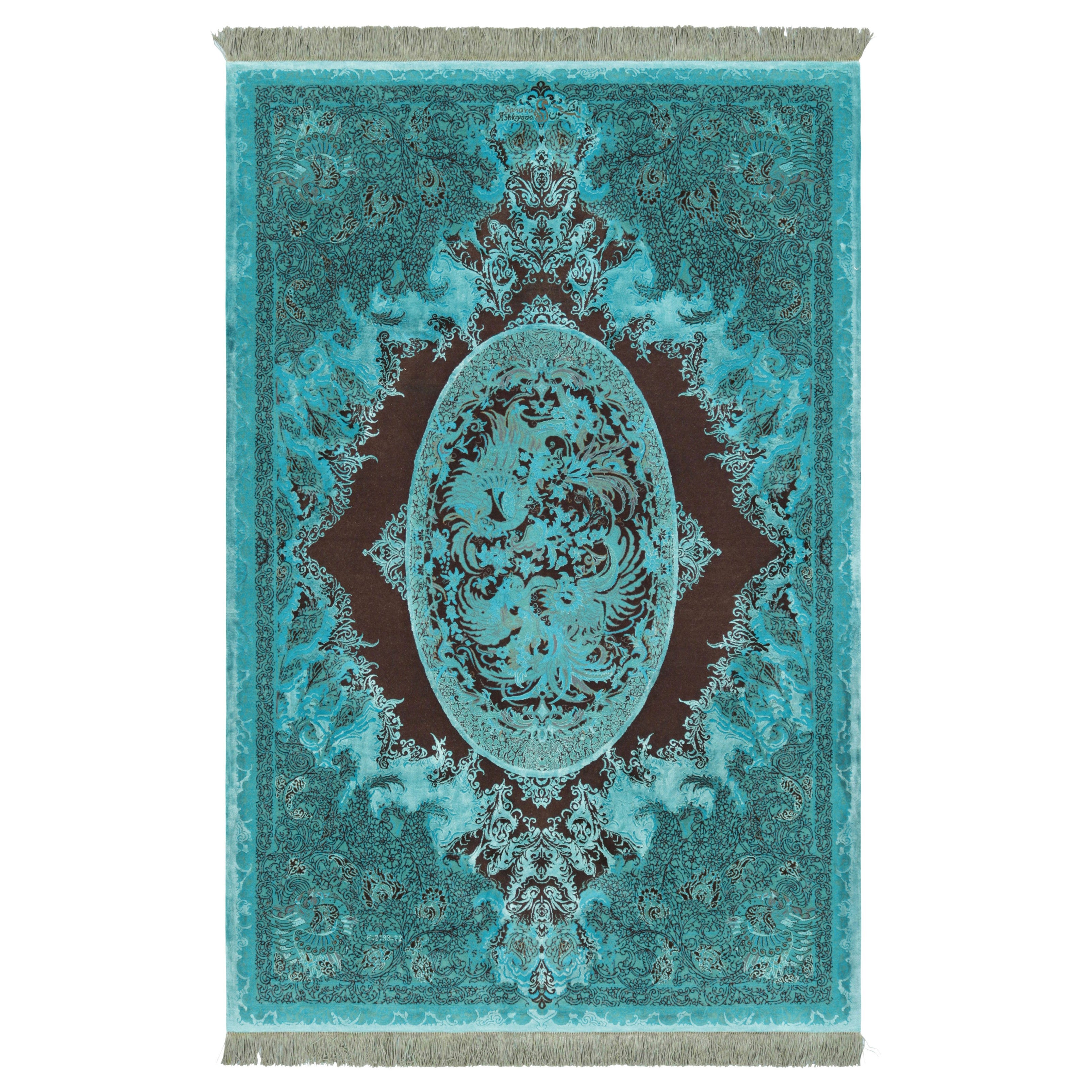 Rug & Kilim’s Modern Classics Rug, Turquoise with Pictorial Medallion “Simorgh”