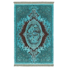 Rug & Kilim’s Modern Classics Rug, Turquoise with Pictorial Medallion “Simorgh”