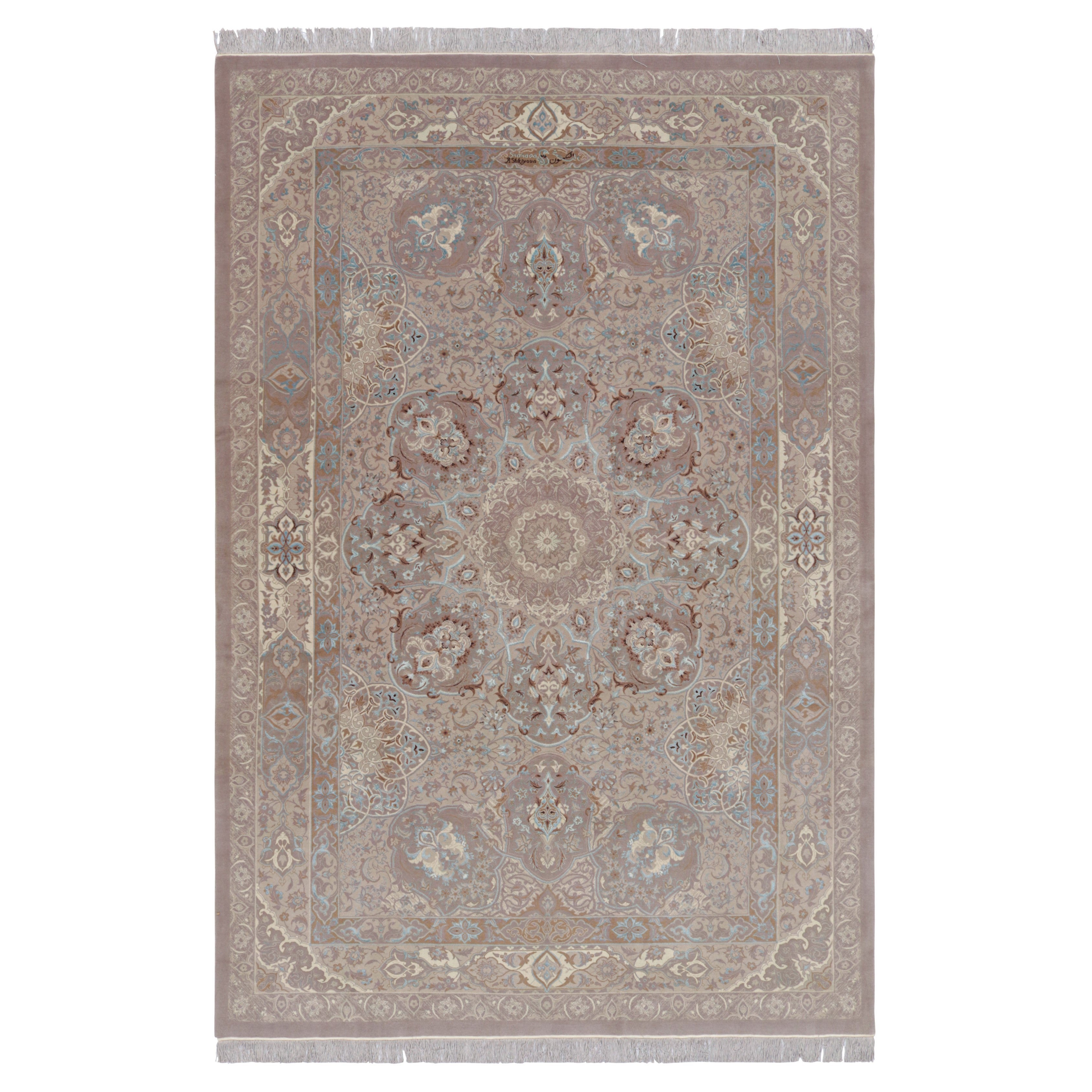 Rug & Kilim’s Modern Classics Rug, Beige and Mauve with Floral Medallion “Ghapi”