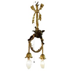 Antique French Gold Bronze and Patinated Bronze "Cupid" Chandelier, Circa 1880's