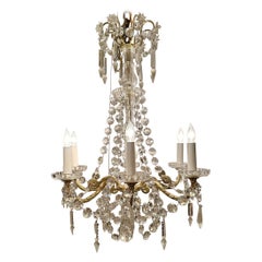 Antique French Cut Crystal and Gold Bronze Chandelier, Circa 1890.