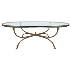 Italian Steel and Brass Rams Head Oval Coffee Table, 1960s