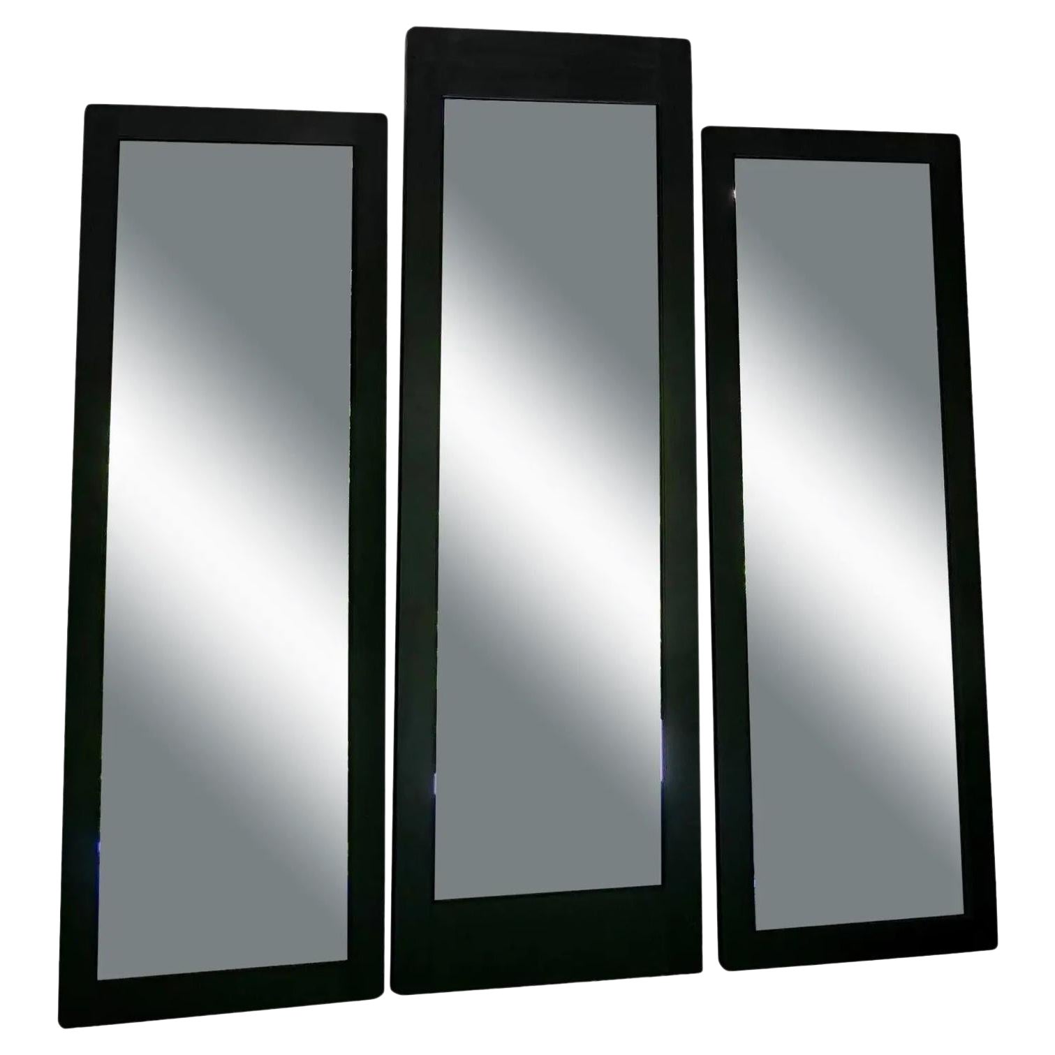 Specchio trifold da grande magazzino nero dei primi del Novecento