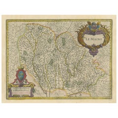 Map of Le Maine by H. Hondius, 1633, Hand-Colored, Decorative and Historic
