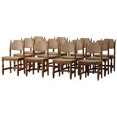 Henning Kjærnulf, Set of 12 Chairs, Oak & Hessian, Mid Century Modern, 1960s
