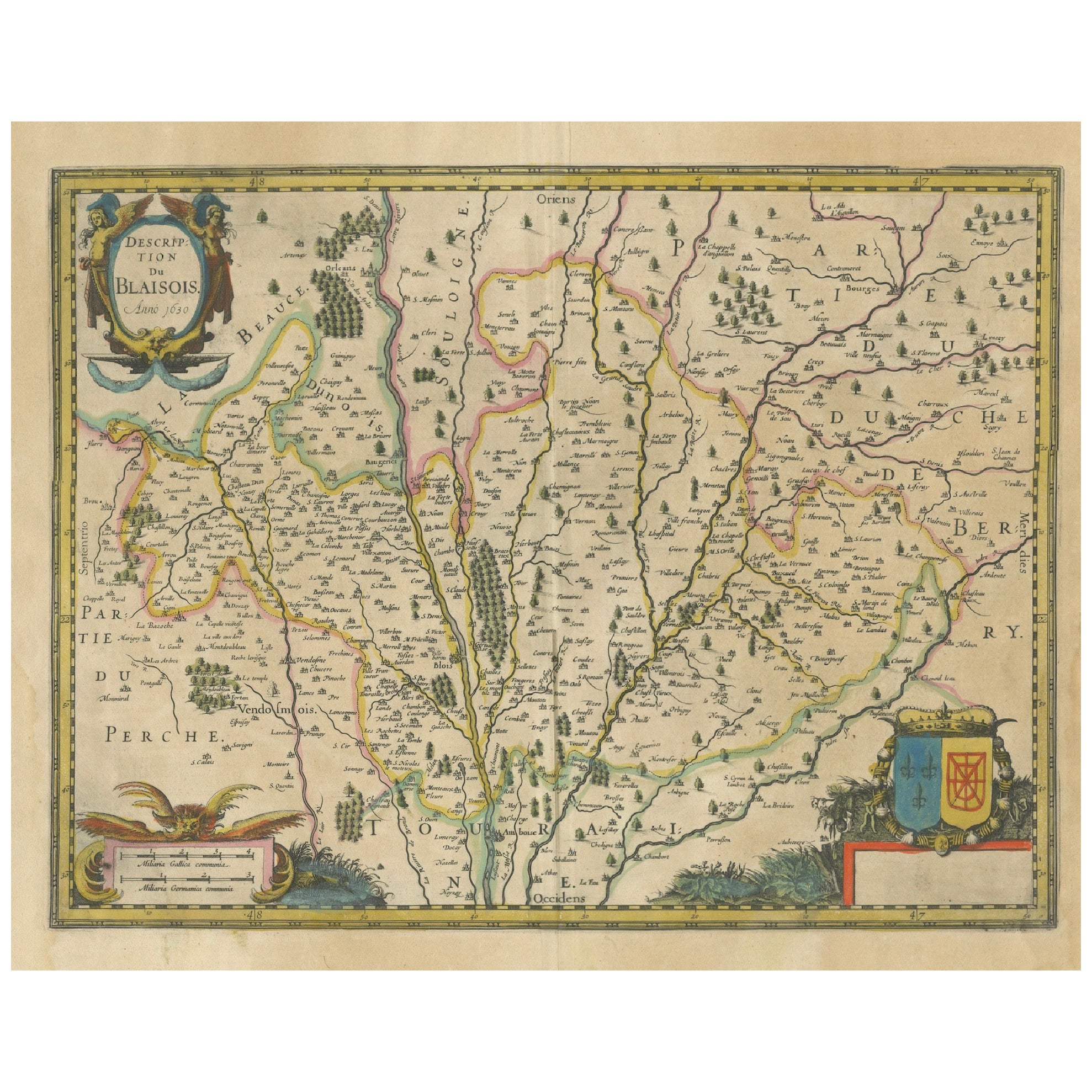 Karte von Blaisois von Janssonius, 1633, dekorative antike Karte des Loire-Tals