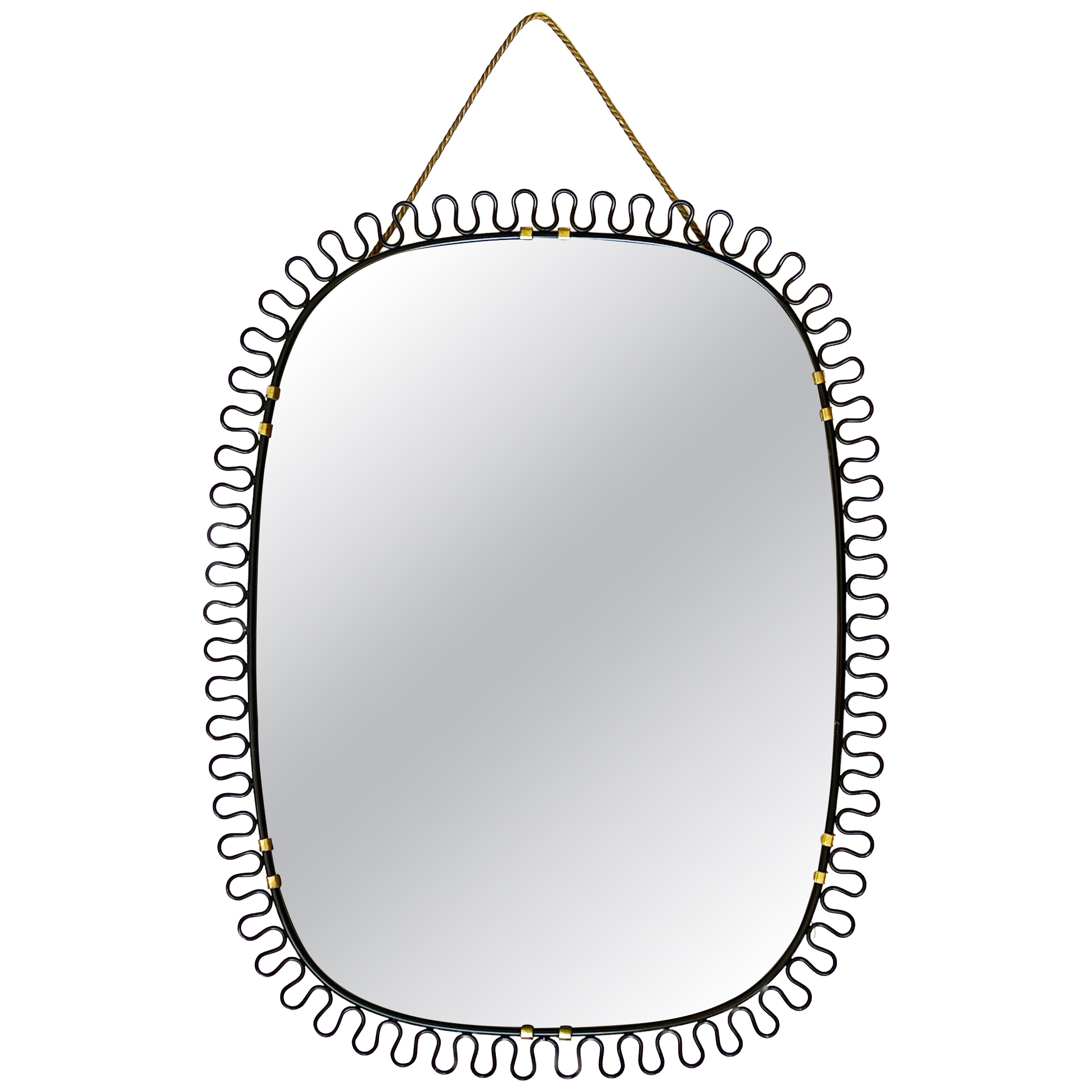 Rare Black Wall Mirror by Josef Frank Svenskt Tenn Austria/Sweden Brass, 1950s