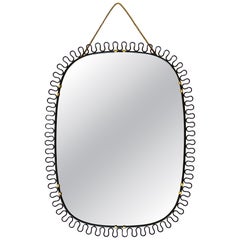 Rare Black Wall Mirror by Josef Frank Svenskt Tenn Austria/Sweden Brass, 1950s