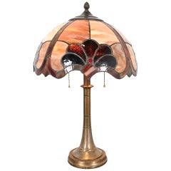 Tiffany Studios Style Arts & Crafts Bronze Table Lamp With Stained Glass Shade