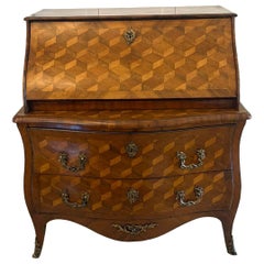 Outstanding Quality Antique 18th Century French Walnut Bombe Shaped Bureau