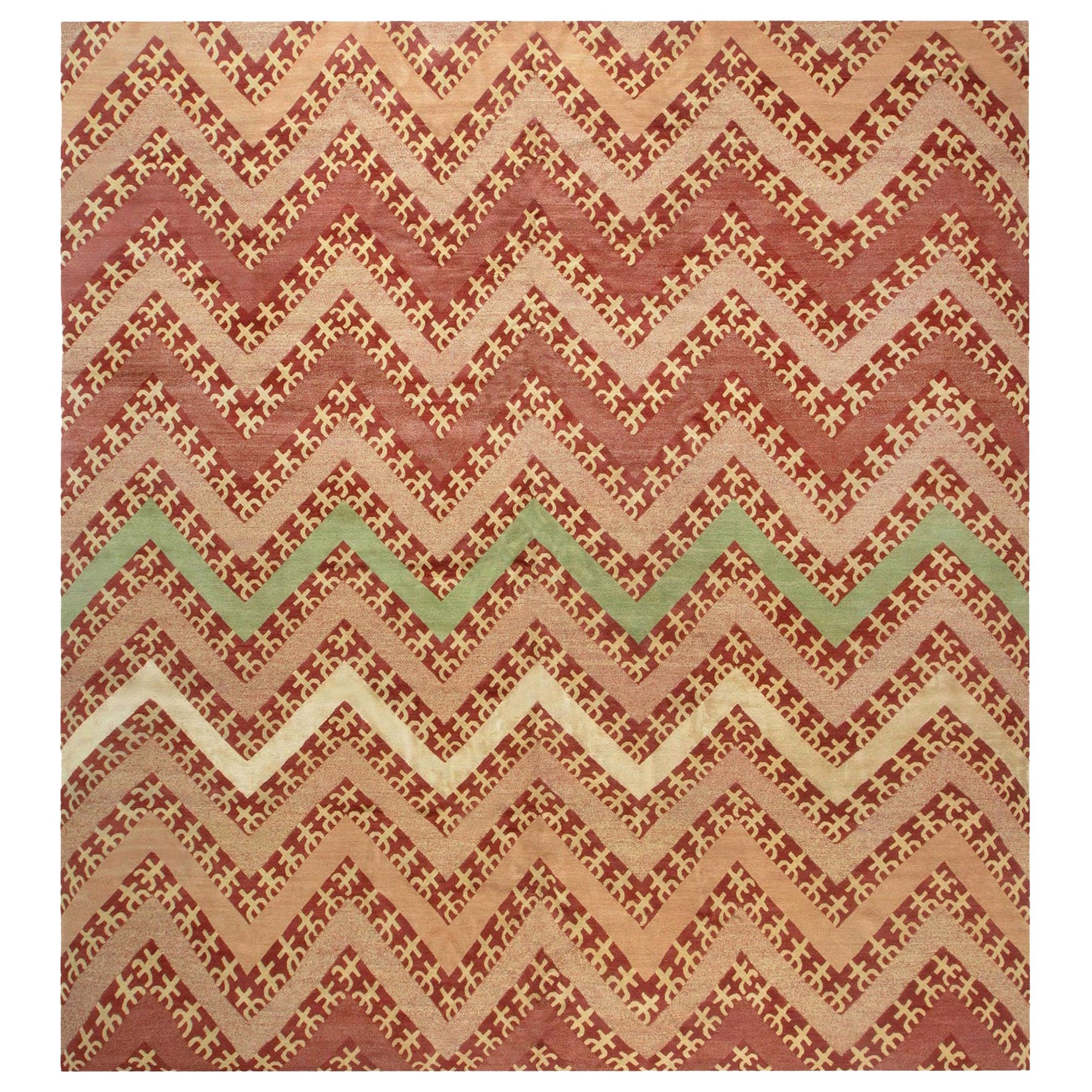 Alfombra moderna de diseño geométrico tribal de seda y lana de Doris Leslie Blau
