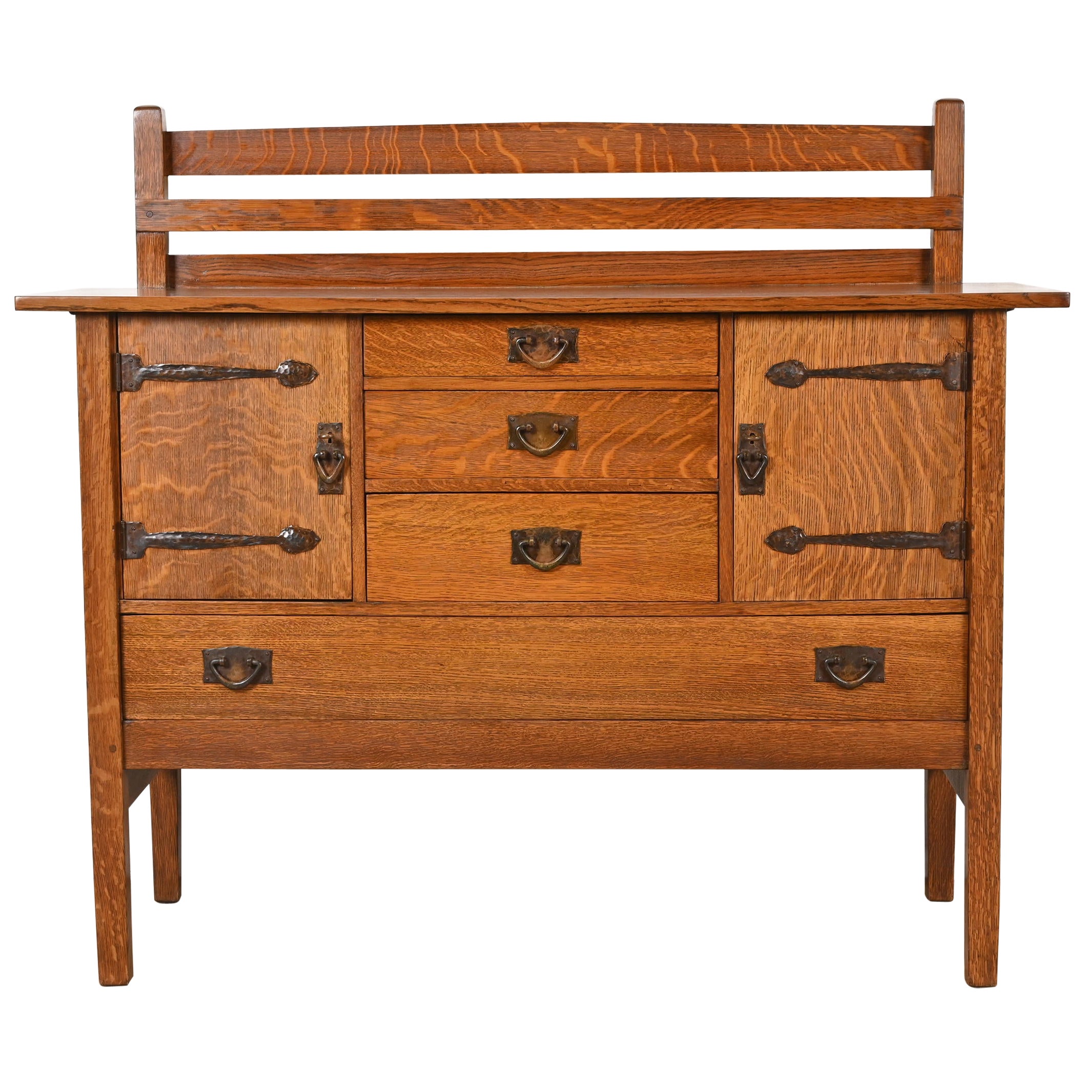 Gustav Stickley Ancienne Mission Oak Arts & Crafts Buffet à charnières à sangles