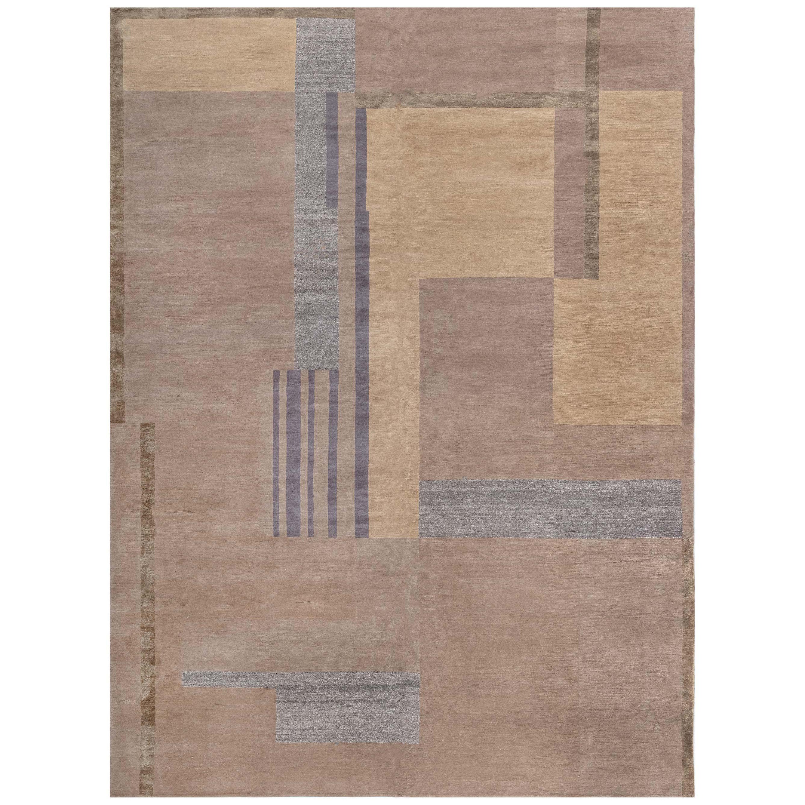 Contemporary Art Deco Tibetan Handmade Silk and Wool Rug by Doris Leslie Blau