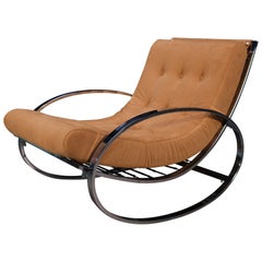 Oval Rocking Chair by Renato Zevi for Selig in Chrome and Alcantara, Italy 1970s