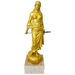 Jugendstil Sculpture 'Judith', Signed E. Tell, Gilt Bronze, Austria circa 1910
