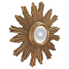 Vintage mid century modern sunburst convex mirror - 1960s