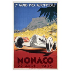 Original-Vintage-Poster, Monaco Grand Prix-Rennen, 1935, Geo Ham, Art déco, Mercedes