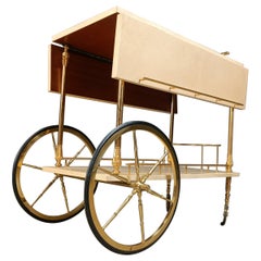 Carrito de bar italiano de piel de cabra lacada y pergamino de Aldo Tura, años 60