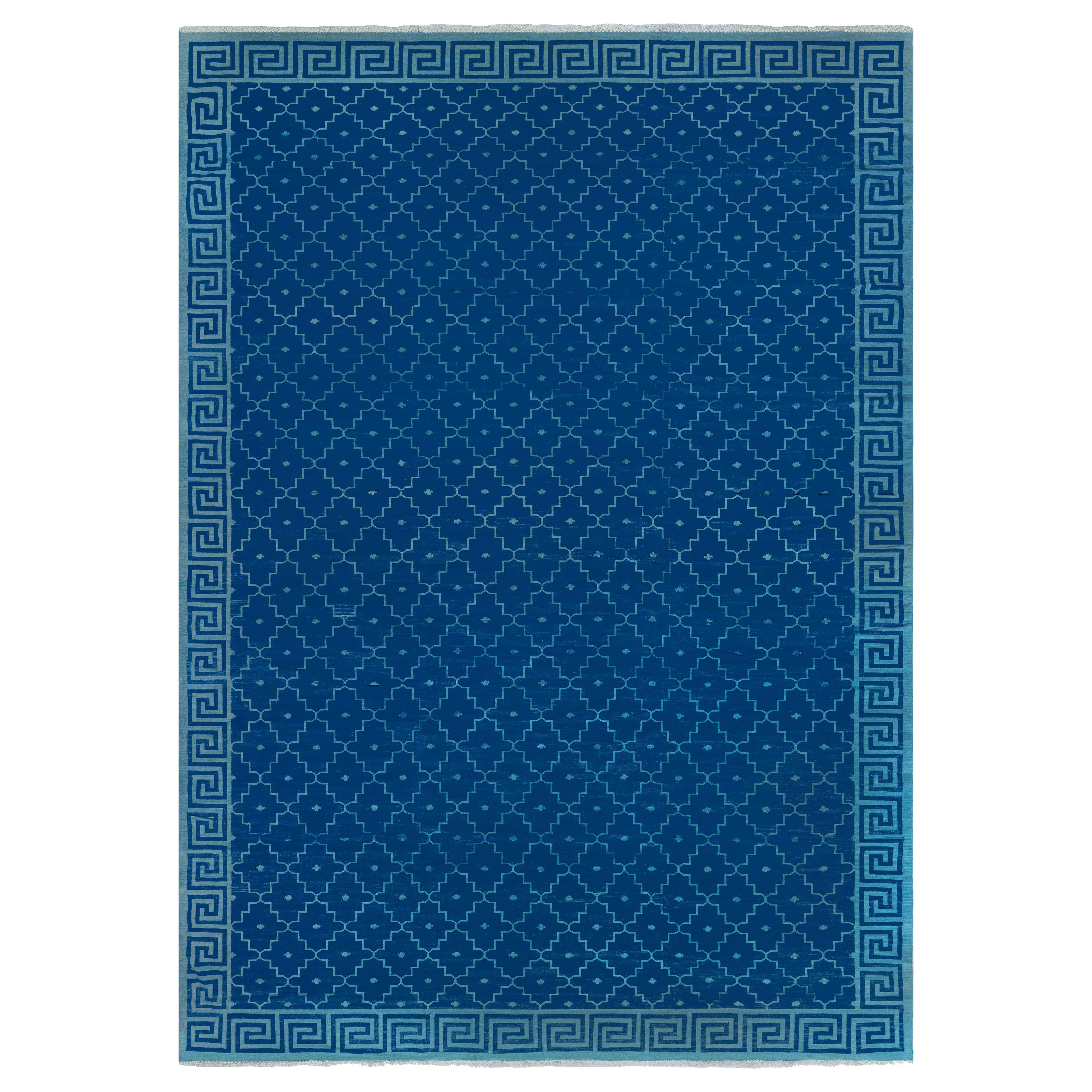 Contemporary Indian Dhurrie Blue Flat-Weave Rug by Doris Leslie Blau