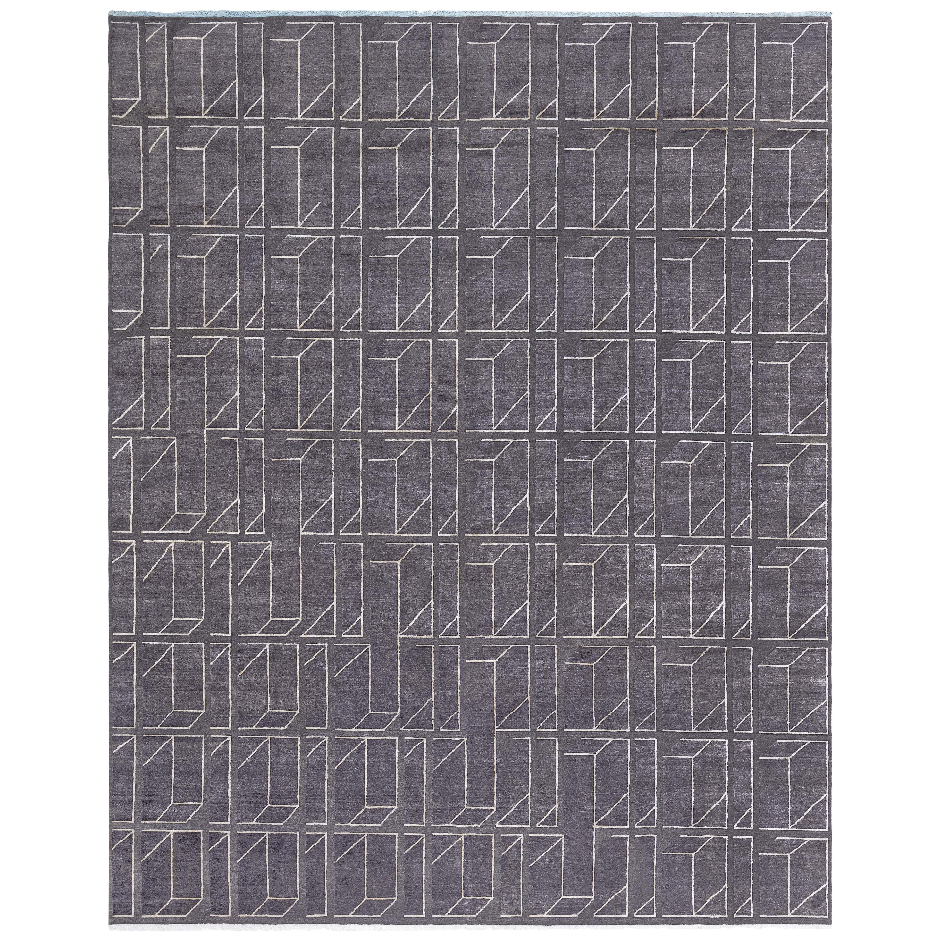 Alfombra geométrica moderna de seda y lana hecha a mano por Doris Leslie Blau