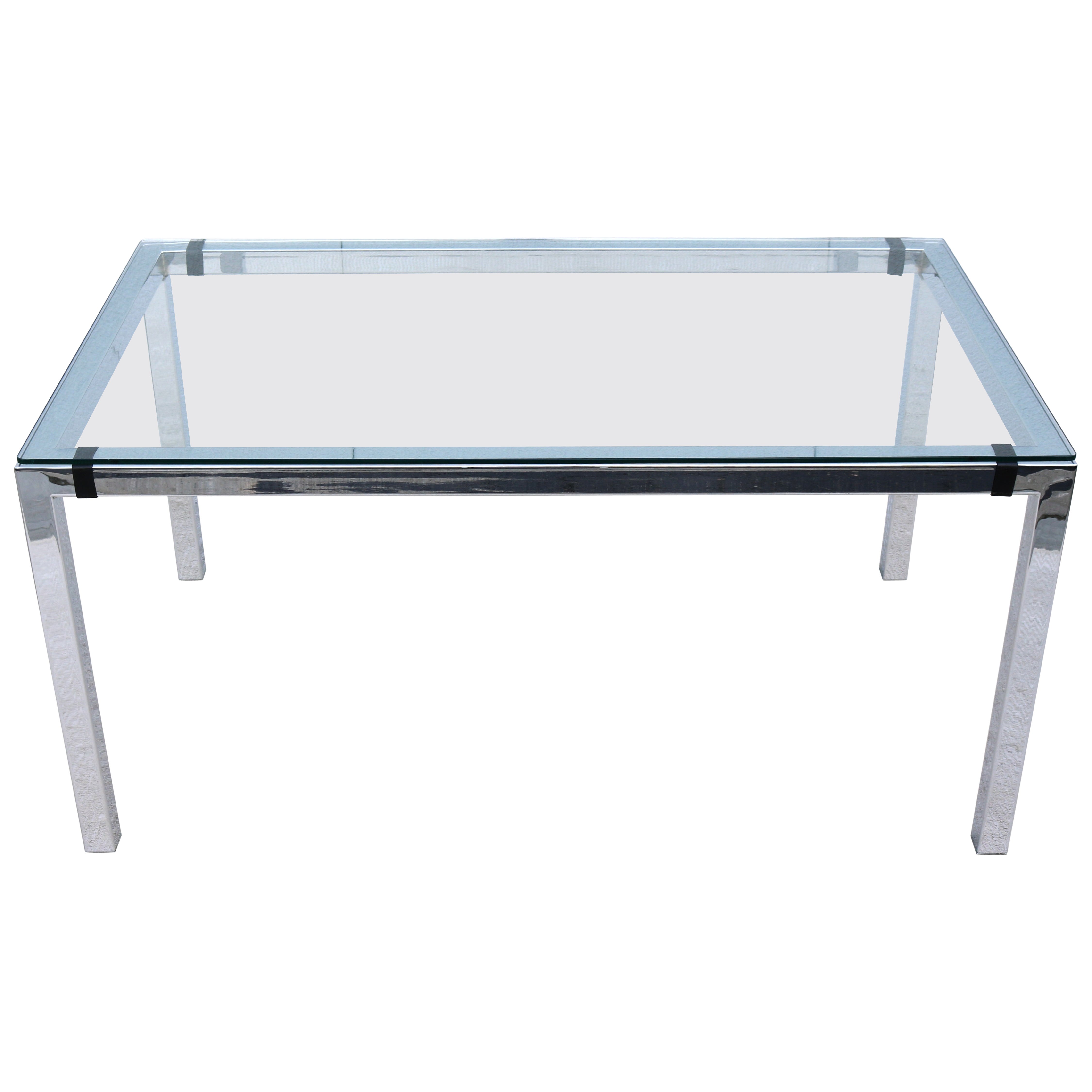 1970s Mid-Century Modern Milo Baughman Style Glass & Chromed Steel Dining Table