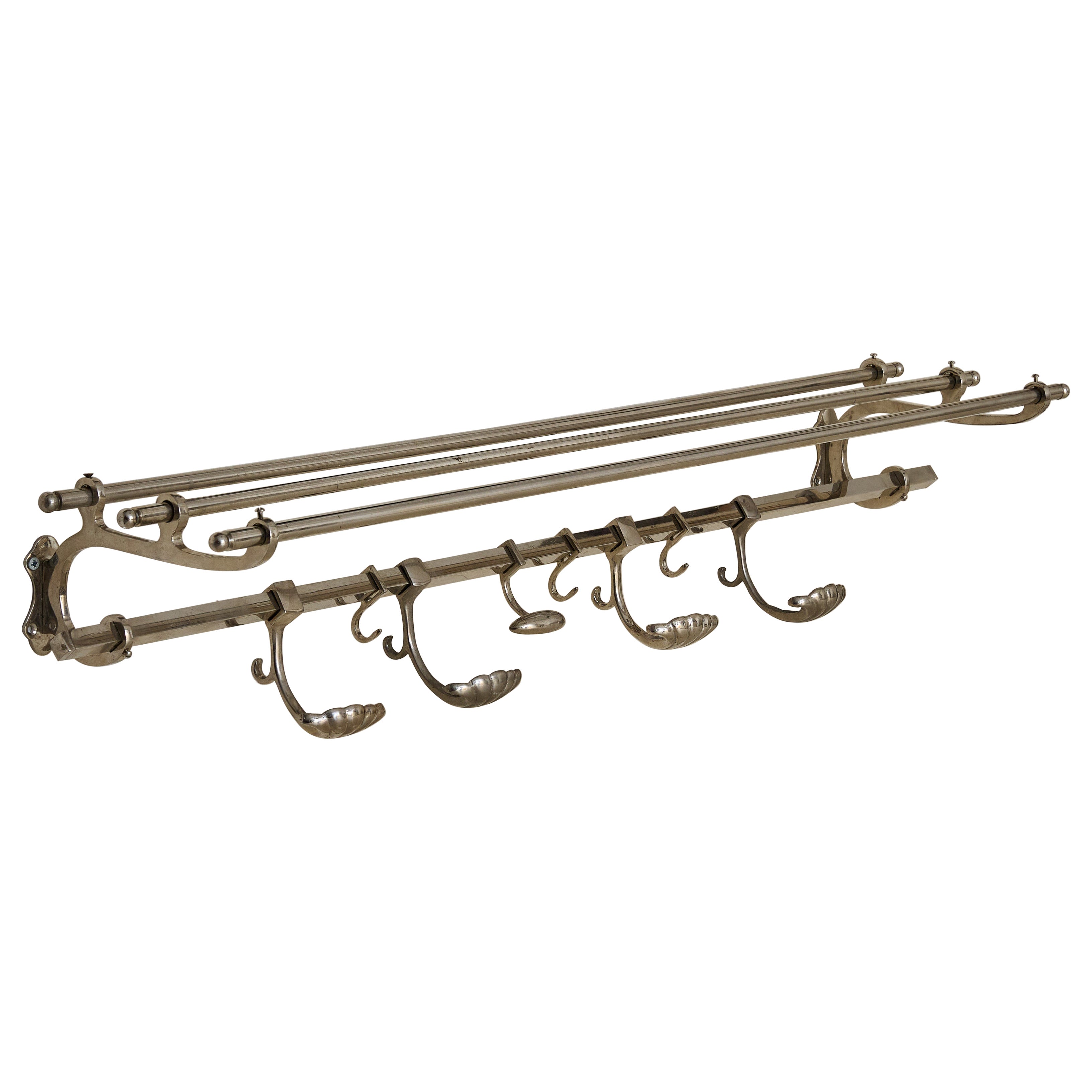 Large French Chrome Wall-Mounted Coat Rack, 1970s