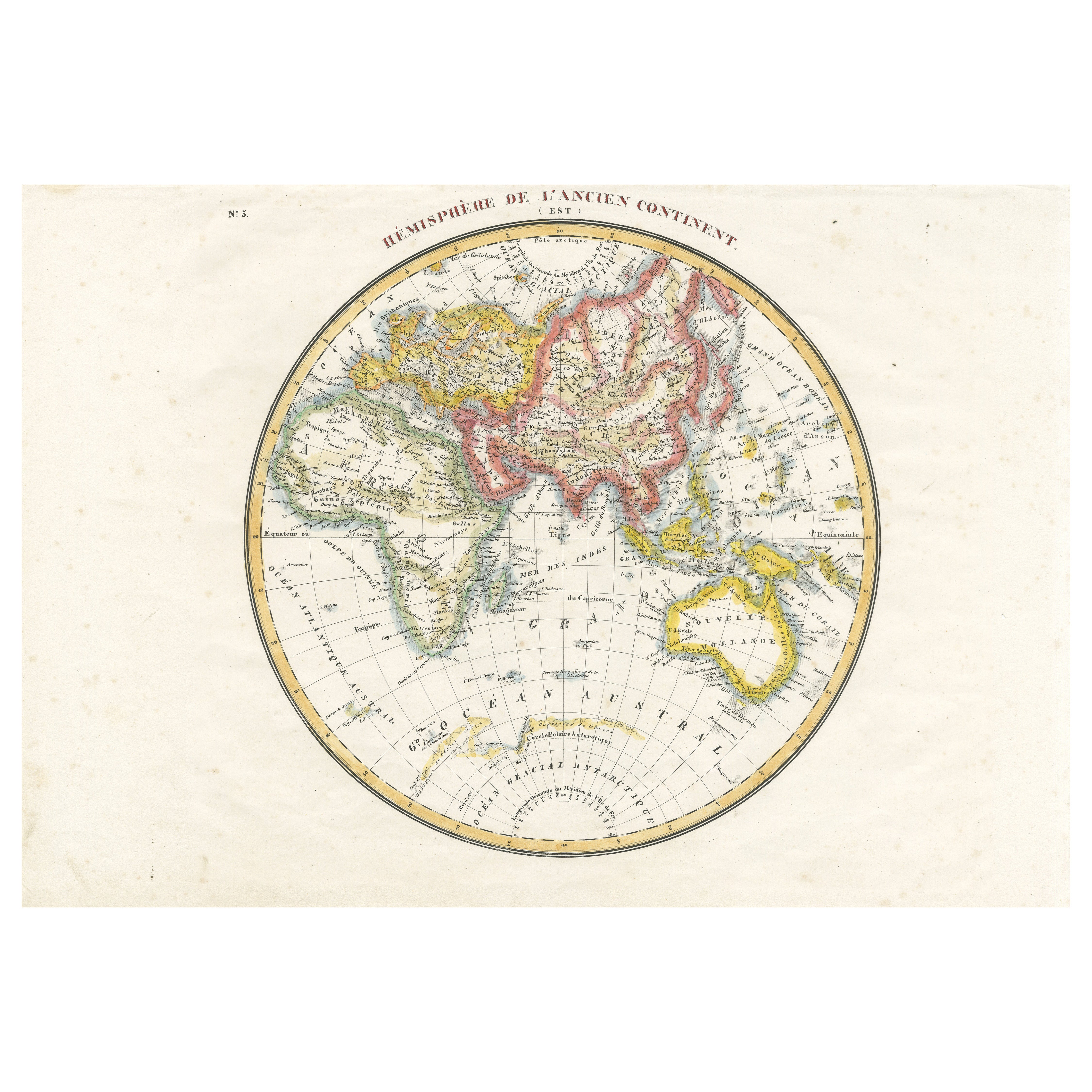 Antique Map of the Eastern Hemisphere by Lapie, France, circa 1830