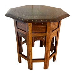Small Antique Quality Brass and Bone Inlaid Indian Teak Table