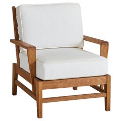 Fauteuil en chêne français et chenille d'albâtre par René Gabriel pour Lieuvin, 1946