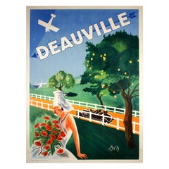 Cartel de Viaje Antiguo Original Deauville Normandía Art Decó Riviera Francia J Don