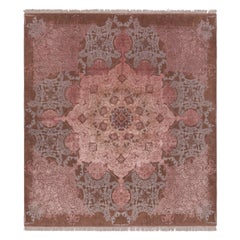 Rug & Kilim’s Modern Classics Square Rug, Brown with Pink Medallion “Hendesi”