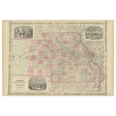 Historic Map of Missouri and Kansas Showing Railroads and Frontier Trails, 1864