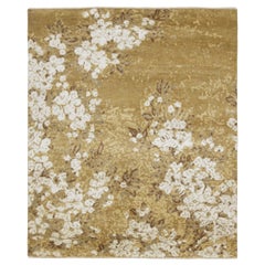 Rug & Kilim’s Chinese Art Deco Style Rug, Tan Gold and White Floral Patterns